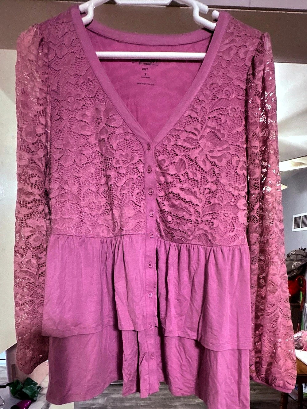 Torrid Super Soft Knit Lace Tiered Blouse Pink Size 3